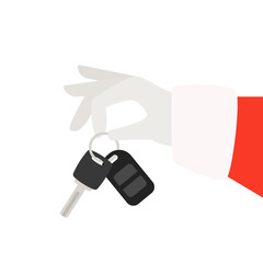 Santa holding car key icon. Clipart image isolated on white background.