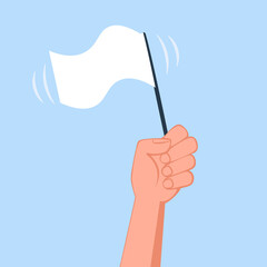 Hand holding blank flag line illustration. Clipart image.