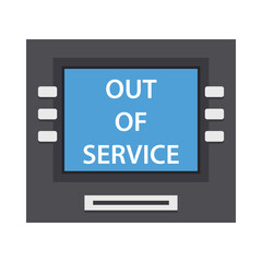 OUT OF SERVICE Screen ATM terminal. Clipart image