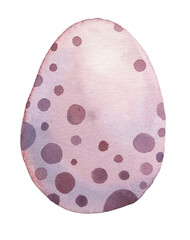 Cute fantasy spotted dinosaur egg painted in watercolor isolated on white background