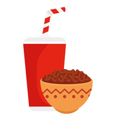 bowl with delicious beans and beverage on white background vector illustration design