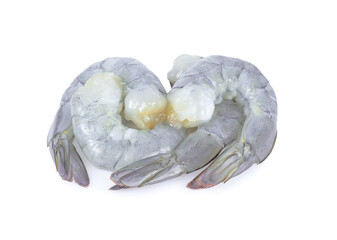 Peeled white tiger shrimp isolated on white background.