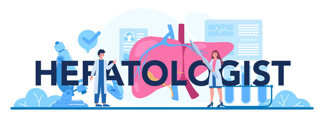 Hepatologist typographic header. Doctor make liver examination