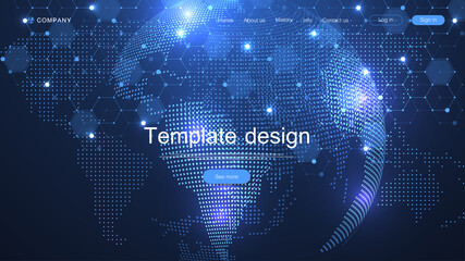 Website template design. Asbtract background with World map point and lines composition concept of global business. Internet technology. Modern landing page for websites. Vector Illustration © TechSolution