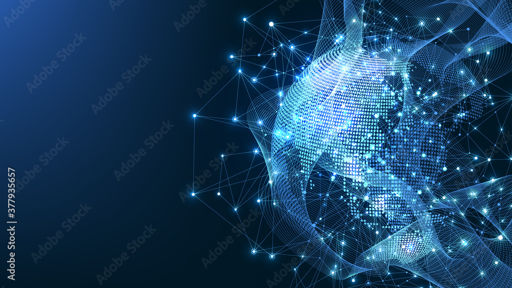 Poster global network connection. world map point and line composition concept of global business. internet