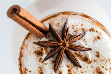 Table top shot of Christmas eggnog cocktail
