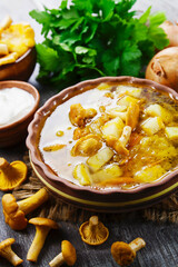 Soup with chanterelles