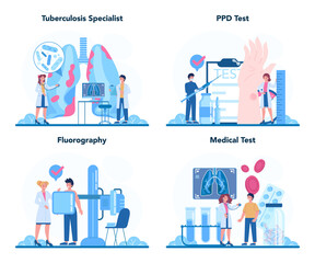 Tuberculosis specialist set. Human pulmonary system. Idea of health