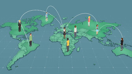 This is a world map with people, travel around the world, 3d illustration.
