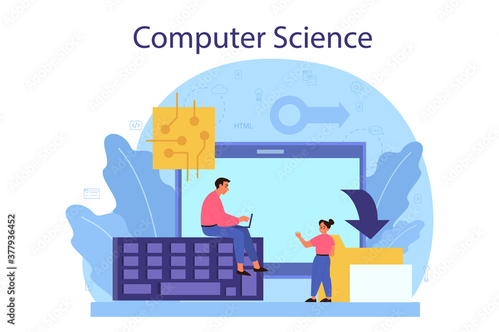 Poster it education concept. student write software and create code