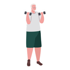 old man practicing exercise with dumbbells, sport exercise concept vector illustration design