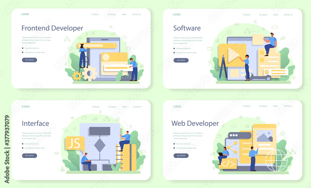 Wall mural frontend developer web banner or landing page set. website