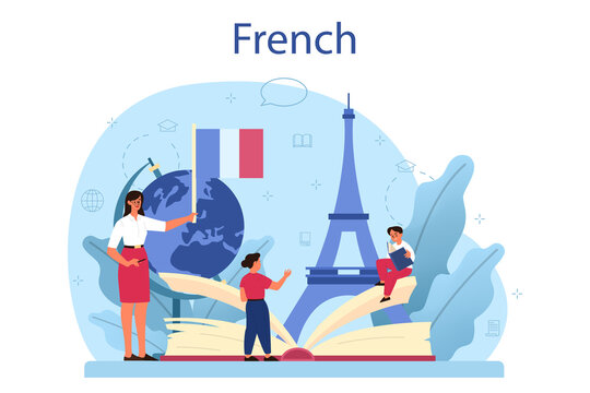 French learning concept. Language school french course. Study