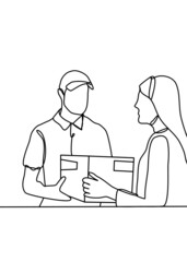 drawing line, delivery person at home