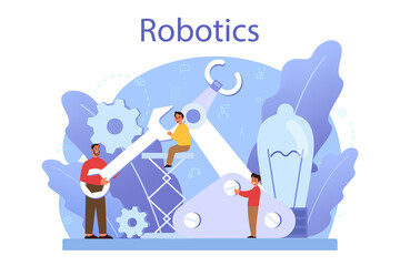Robotics school subject concept. Robot engineering and programming