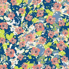 Cute pattern in a small flower. Little colorful flowers. Colorful and bright summer silhouette. Abstract seamless pattern with leaves and flowers. Background with floral vector for modern style.