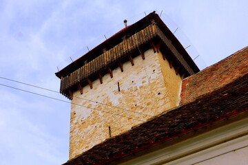 Fortified medieval saxon evangelic church in the village Stejaris, Transylvania, Romania. The...