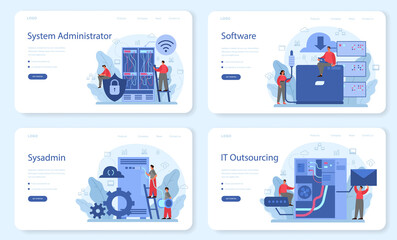 System administrator web banner or landing page set. People