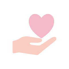 Heart over hand flat style icon vector design