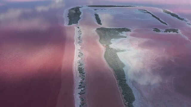 Camargue - Aerial view of a salt marsh - Flying around a beautiful formation of pink salt