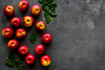 Fruit pattern of red apples on table desk top view