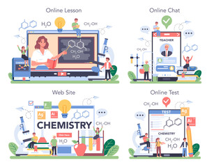 Chemistry online service or platform set. Scientific experiment