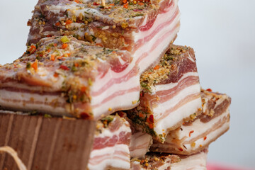salted smoked pork lard with layers of meat