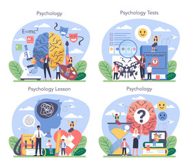 Psychology concept set. Mental and emotional health studying.