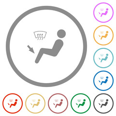 Car air flow direction foot and defrost flat icons with outlines