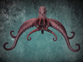 Giant ocean octopus. 3D illustrative