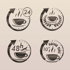 Black tea time symbols set