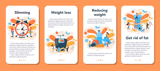 Naklejka premium Slimming specialist mobile application banner set. Diet, plan,