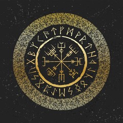 Dark runic golden symbols wallpaper - obrazy, fototapety, plakaty