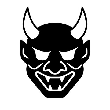 Oni mask silhouette icon. Clipart image isolated on white background.