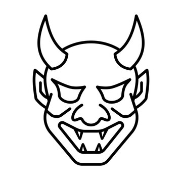 Oni mask outline icon. Clipart image isolated on white background.