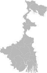 Obraz premium West Bengal districts map. Indian state. Gray background.