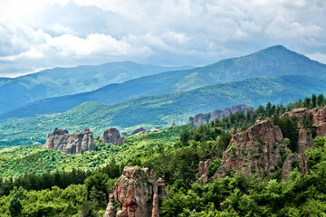 Beautiful mountain landscape with unique natural rock fromations, Belogradchik rocks, Bulgaria