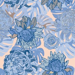 Cute pattern in a small flower. Little colorful flowers. Colorful and bright summer silhouette. Abstract seamless pattern with leaves and flowers. Background with floral vector for modern style.