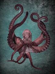 Giant ocean octopus. 3D illustrative © Dina
