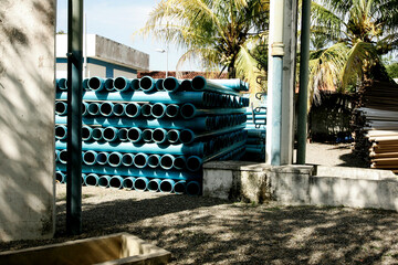 nova vicosa, bahia / brazil - september 23, 2009: piping tubes to expand the drinking water system...
