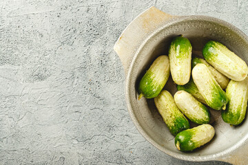 Baby cucumber on gray background