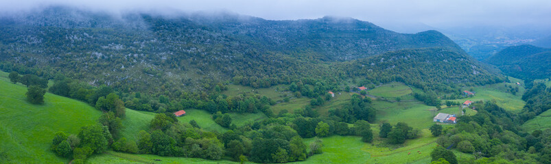 Spring landscape in the surroundings of the Sierra de Hornijo near Ramales de la Victoria in the Autonomous Community of Cantabria. Spain, Europe