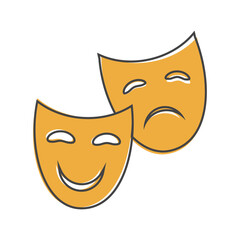 Vector Image Theatrical face mask. Drama and comedy icon cartoon style on white isolated background.
