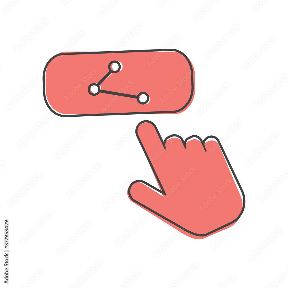 Poster share button vector icon.the hand presses the share button internet cartoon style on white isolated 