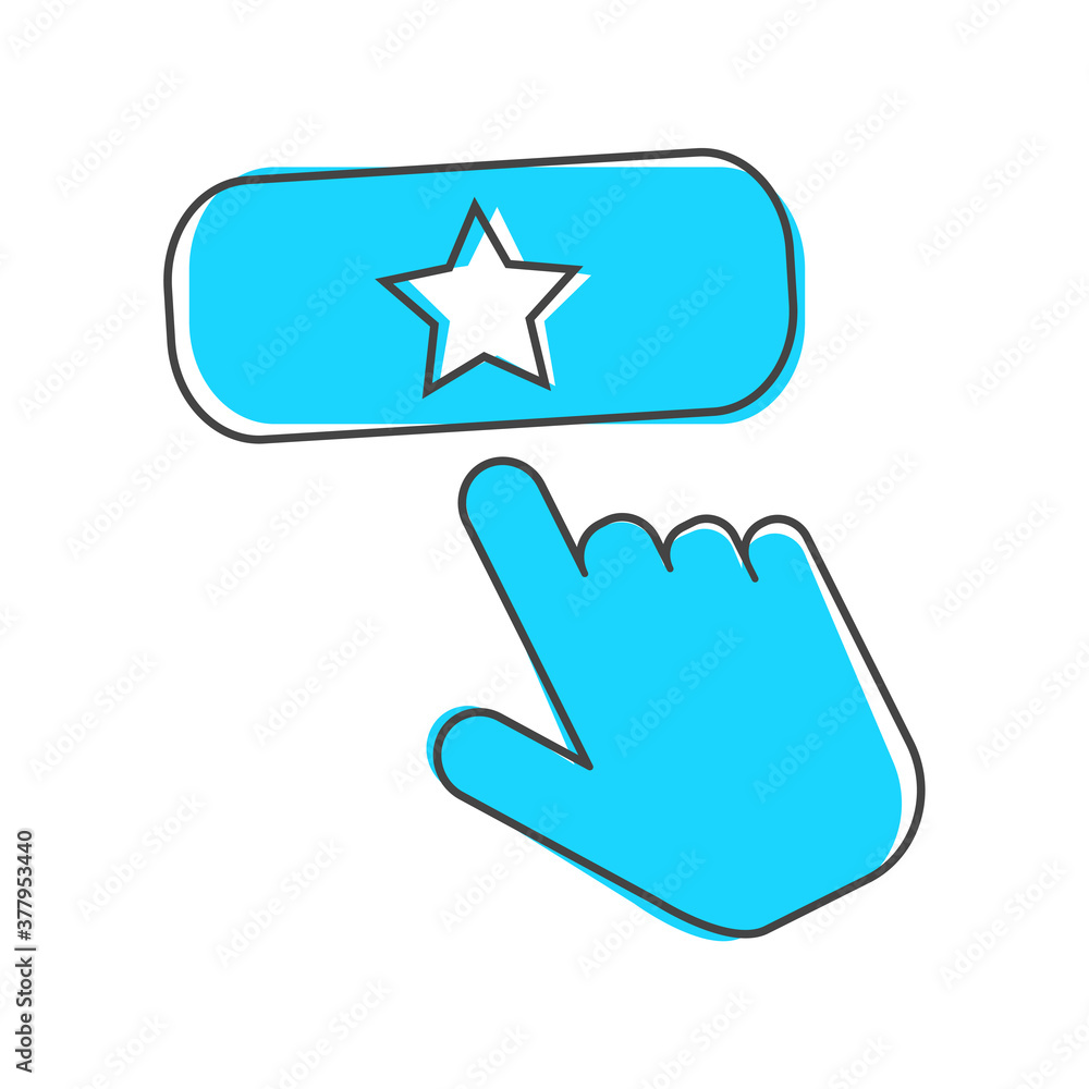 Poster favorit button vector icon. the hand presses the add favorite button cartoon style on white isolated