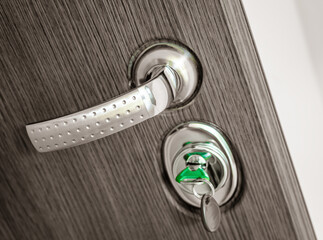 opened door handle with key in keyhole