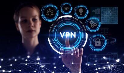 Business, Technology, Internet and network concept. Young businessman working on a virtual screen...
