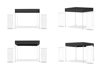 3D Mock up Realistic Tent Display POP Booth for Sale Marketing Promotion Exhibition Background Illustration