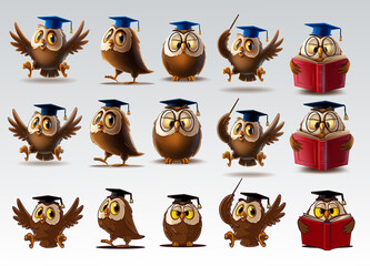 set of owls for school and diploma
