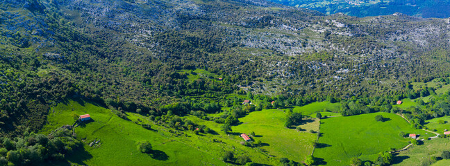 Spring landscape in the surroundings of the Sierra de Hornijo near Ramales de la Victoria in the Autonomous Community of Cantabria. Spain, Europe